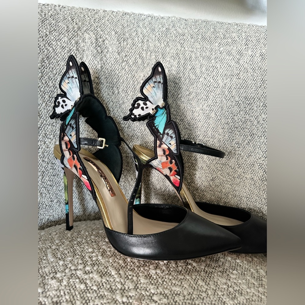 Sophia Webster Leather Floral-Print Butterfly Pumps
